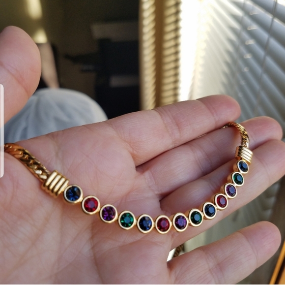 AUTHENTIC Swarovski 24k Gold Plated Multicolor Tennis Necklace - Picture 1 of 5